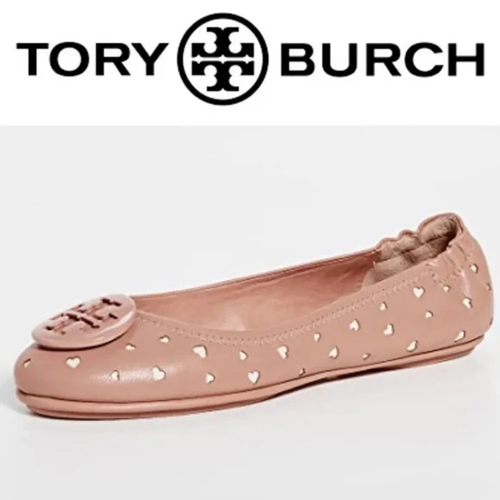 HTF Tory Burch Minnie Heart Cut-Out Ballet Flat Pink Moon Cream LIMITED EDITION